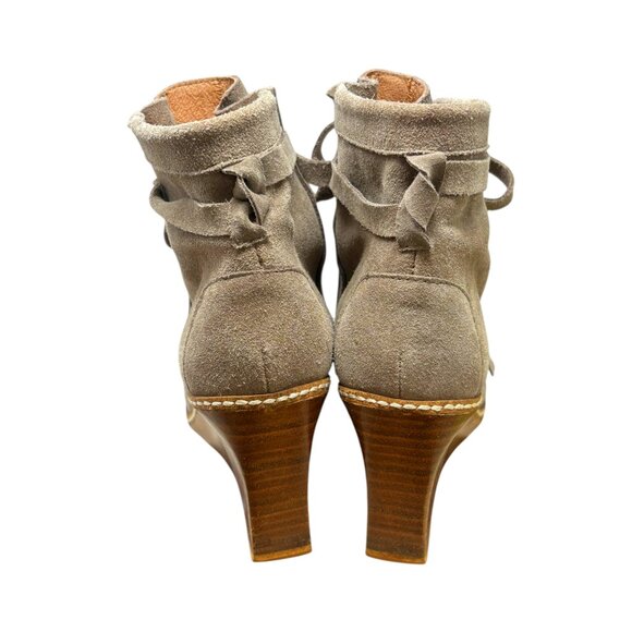 MATIKO Gray Suede Wedge Slip On Ankle Tie Booties - Picture 6 of 8